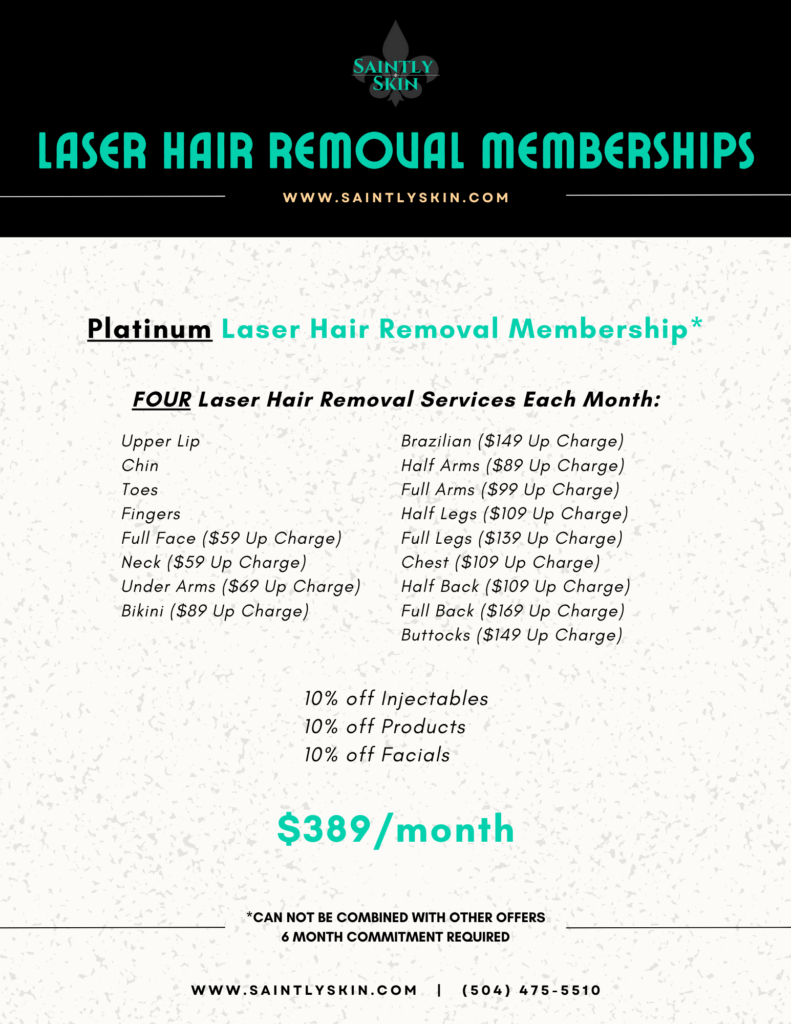 Saintly Skin's Platinum Laser Hair Removal Membership