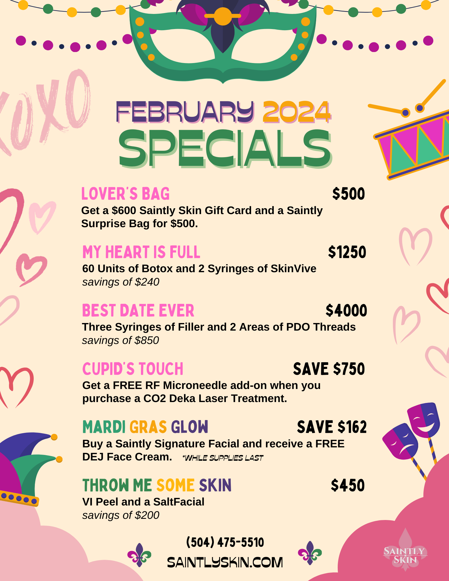 Saintly Skin February 2024 Specials Flyer